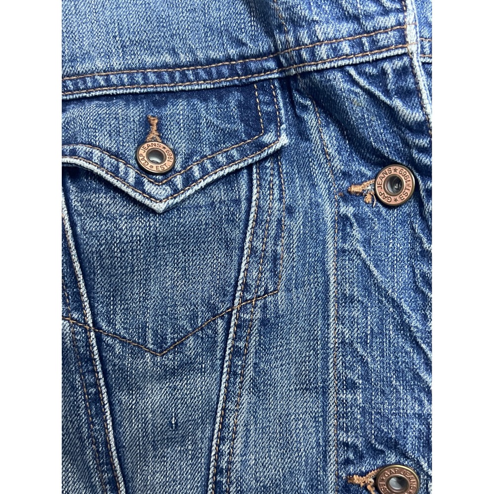 Gap VTG 2002 Blue Denim Trucker Jacket Women‎ Wash Y2K Retro Streetwear Jean M - Picture 7 of 9